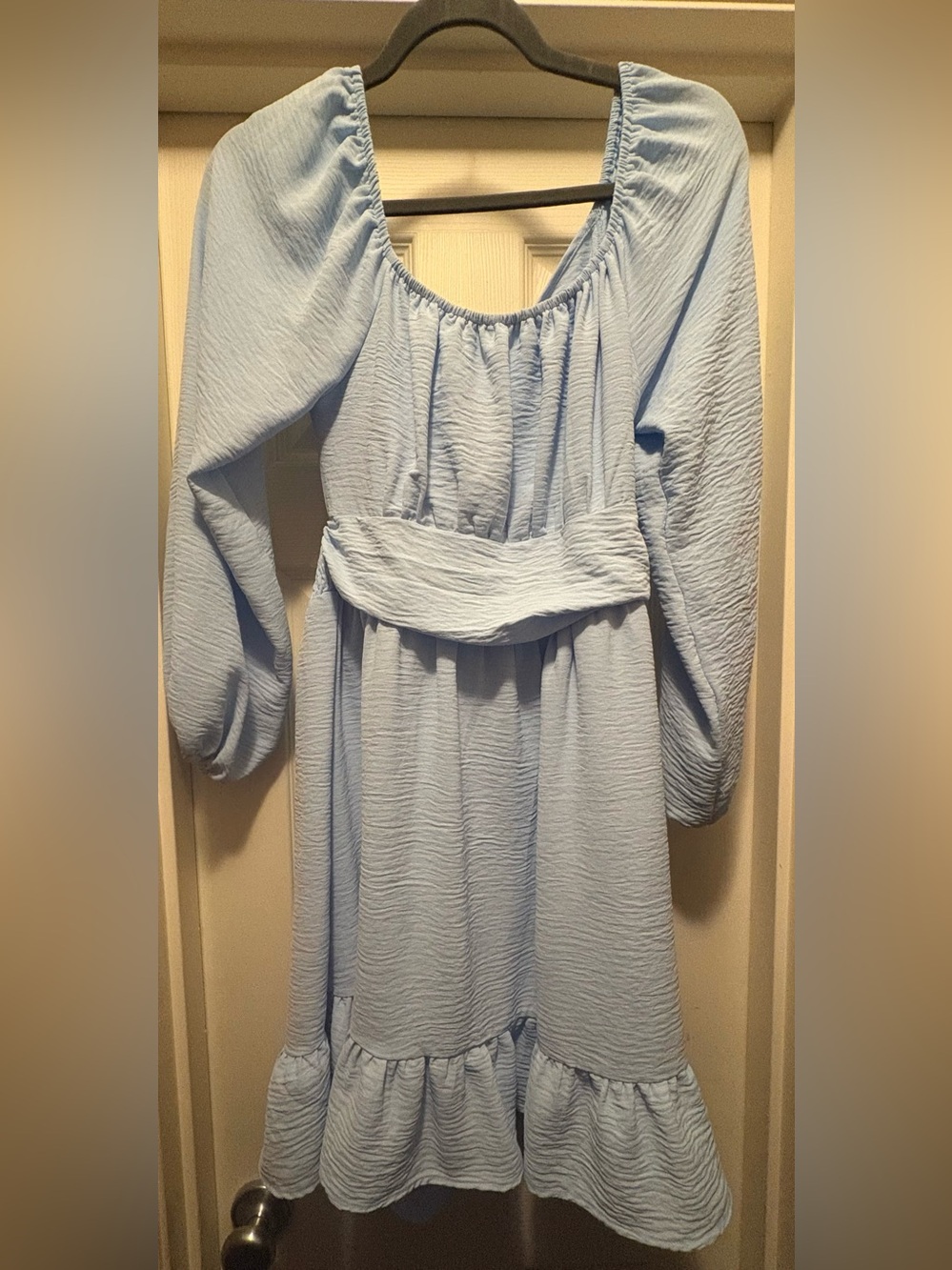 Light Blue Midi Dress with Puff Sleeves